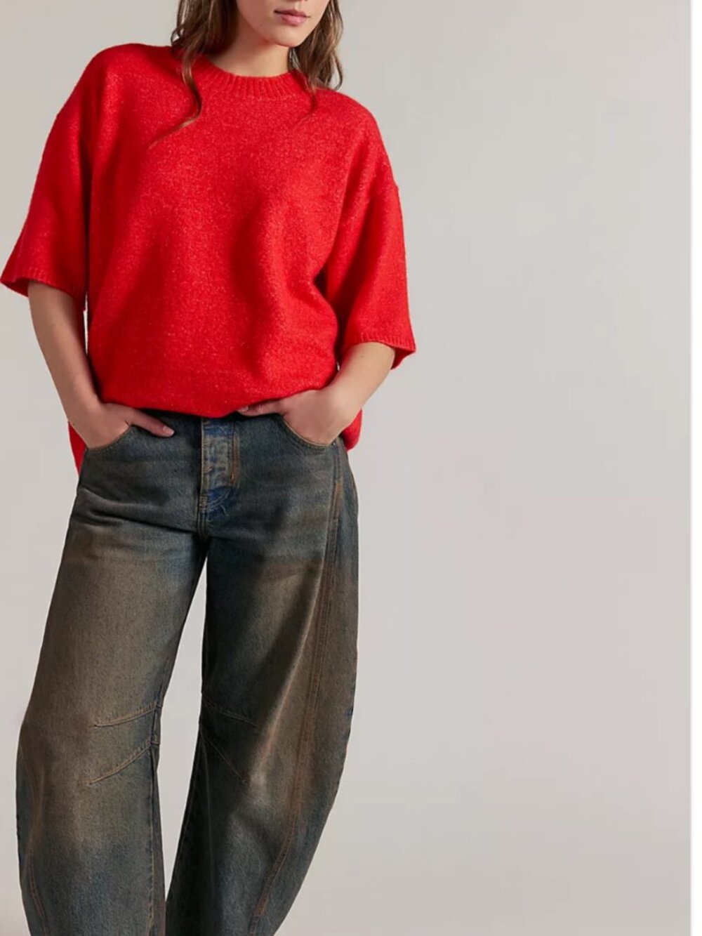 NWT Free People Margot SoftSpun Sweater Tee in Cherry Pop Melange